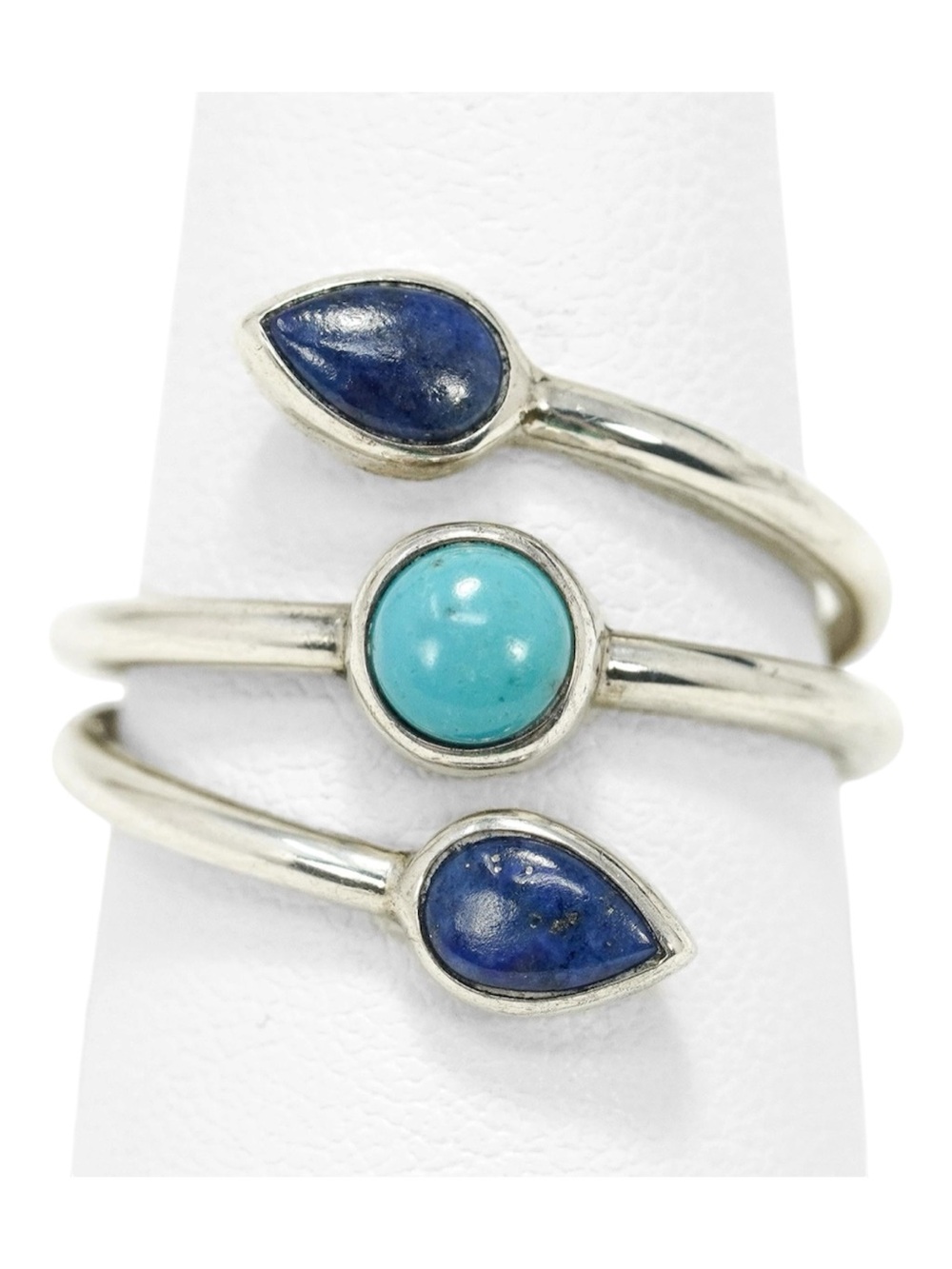 Vtg Whitney Kelly Sterling Silver Turquoise Lapis Triple Stone Wrap Ring Sz 9